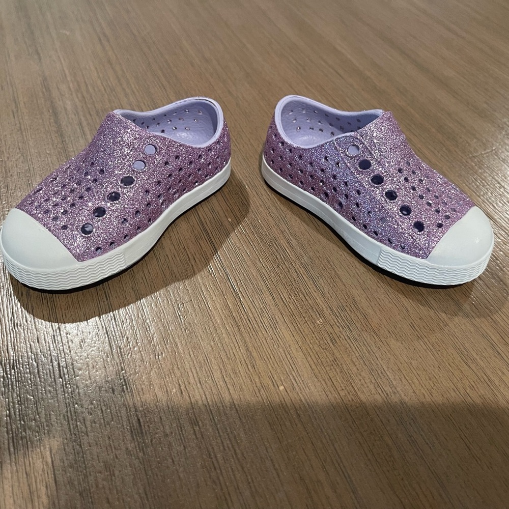 Native purple sparkle shoes